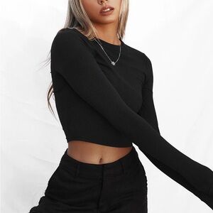 All Things Golden ATG Luxe Rib Cropped Long Sleeve in Black